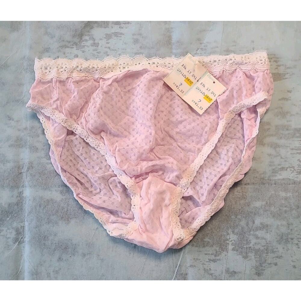 NEW women's large 1970s pink panties nylon Pam underwear eyelet w/ lace J Byrons
